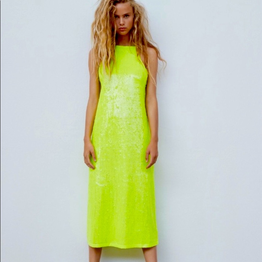 Zara Neon green mini dress W/back